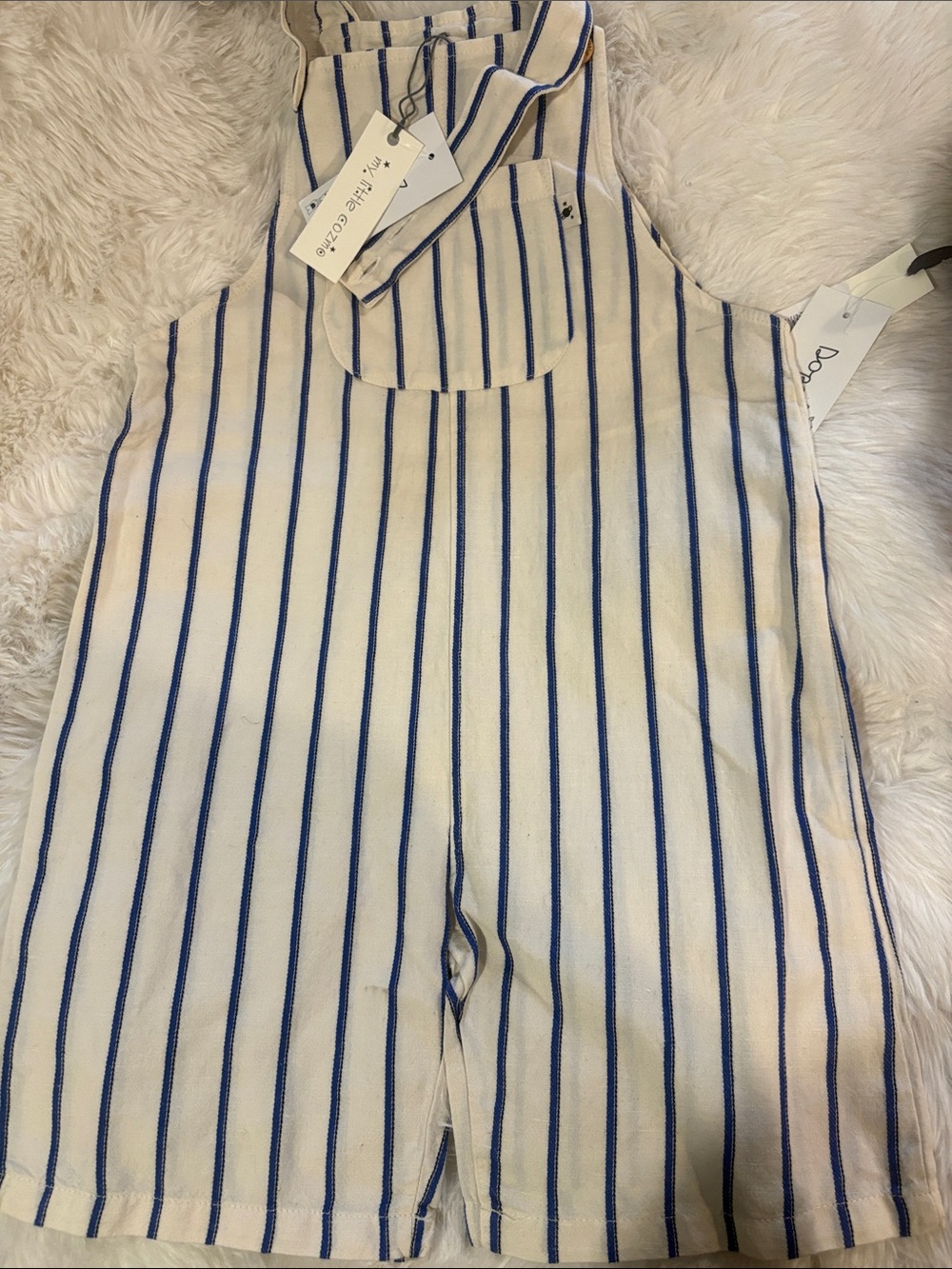 Striped Blue and Cream Sleeveless Romper